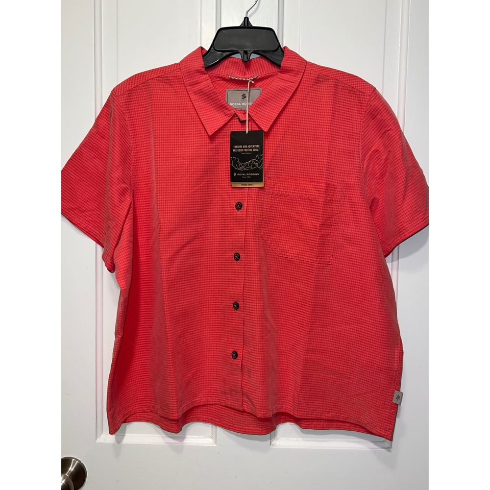 NWT Royal Robbins Desert Pucker Shirt Blouse Womens XL Red Coral Short Sleeve